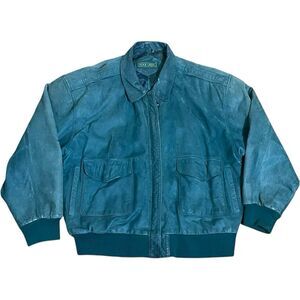 Vintage Rock Creek Dark Green Liner Full Zip Leather Bomber Jacket Men Sz L